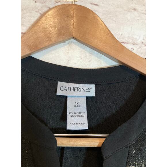 Catherines Tunic Top Womens 1X Black & Gold Glitter Speckled Asymmetric Hem Plus - Picture 6 of 13